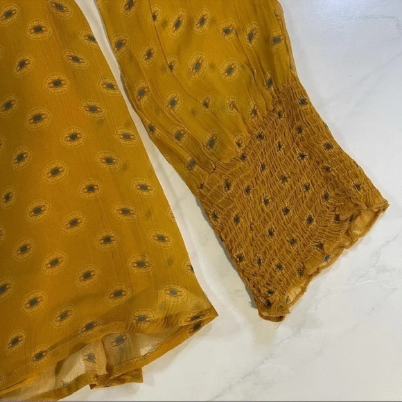 Sundance XS Yellow Lorna Sheer Sleeve Smocked Blouse Cottagecore Prairie Boho - Picture 4 of 5